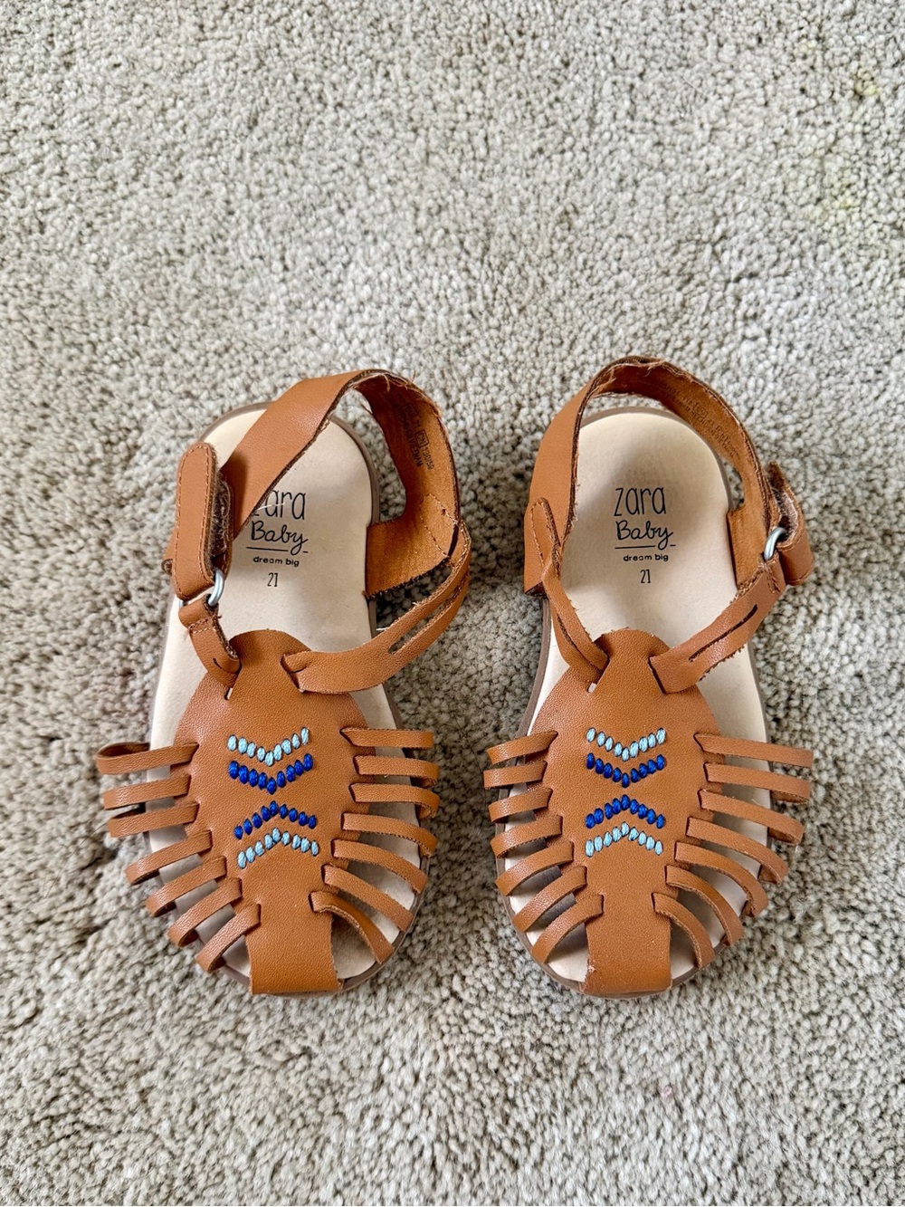 Zara Baby Tan Leather Beaded Kids Sandals